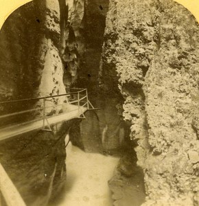 Switzerland Alps Meiringen Aare canyon old Gabler Stereo Photo 1885
