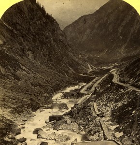 Switzerland Alps Road to St Gotthard old Gabler Stereo Photo 1885