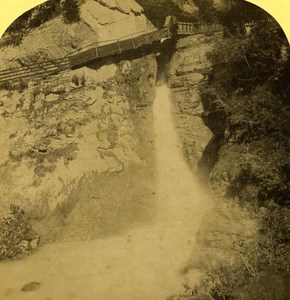 Switzerland Alps Lauterbrunnen Trummel Fall old Gabler Stereo Photo 1885