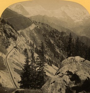 Switzerland Alps Schynige Platte Train old Gabler Stereo Photo 1885