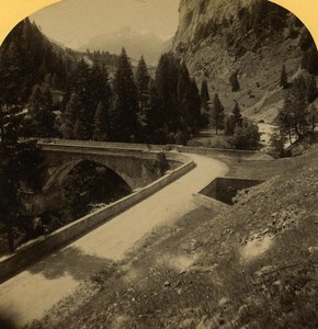 Switzerland Alps Via Mala Bridge old Gabler Stereo Photo 1885
