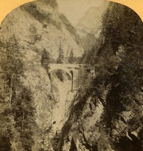 Switzerland Alps Via Mala Bridge old Gabler Stereo Photo 1885