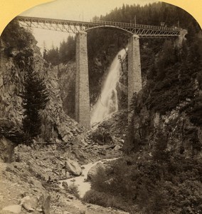 Switzerland Alps Findeln Bridge Gornergrat Railway Gabler Stereo Photo 1885