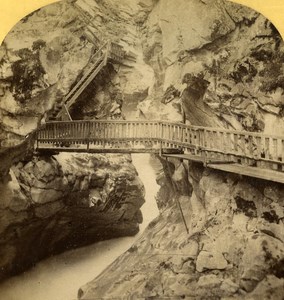 Switzerland Alps Corner canyon near Zermatt old Gabler Stereo Photo 1885