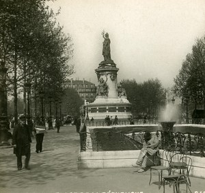 France Paris Republic Place Instantaneous old Stereo SIP Photo 1900