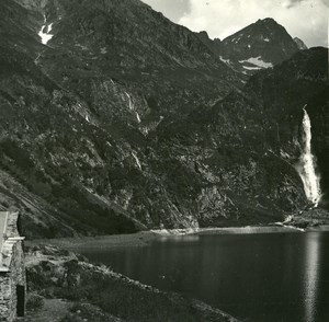 France Pyrenees Luchon Lake Oo old Possemiers Stereo Photo 1920