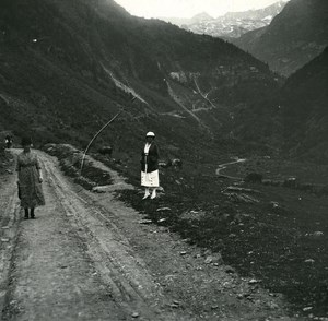 France Pyrenees Luchon Lake Oo old Possemiers Stereo Photo 1920