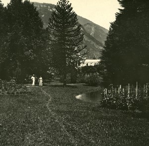 France Pyrenees Luchon Casino garden old Possemiers Stereo Photo 1920