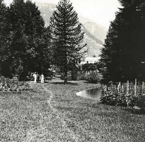 France Pyrenees Luchon Casino garden old Possemiers Stereo Photo 1920