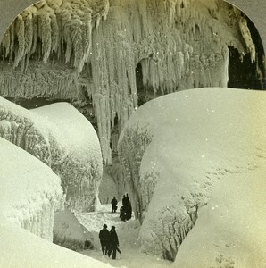 USA Niagara Falls Winter cave of the Winds old Zahner Stereo Photo 1900