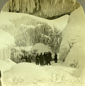 USA Niagara Falls Winter cave of the Winds old Zahner Stereo Photo 1900