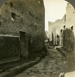 Italia Pompeii Street paved with blocks of Lava old Rick Stereo Photo 1900