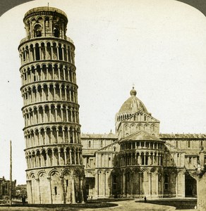Italy Pisa Leaning Tower & Cathedral old Rick Stereo Photo 1900
