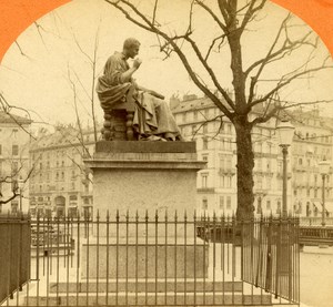 Switzerland Geneva JJ Rousseau Statue old Jullien Stereo Photo 1885