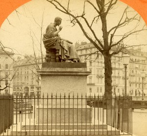 Switzerland Geneva JJ Rousseau Statue old Jullien Stereo Photo 1885