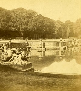 France Second Empire Versailles Castle Bassin Old Stereo Photo 1868