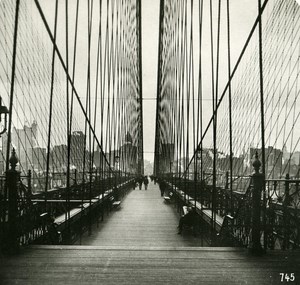 USA New York Brooklyn Bridge Crosswalk Old NPG Stereo Photo 1900