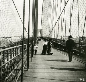 USA New York Brooklyn Bridge Crosswalk Old NPG Stereo Photo 1900