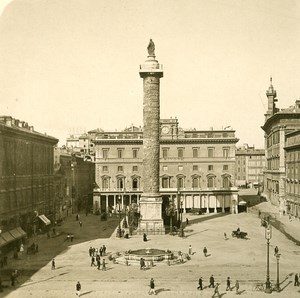 Italy Roma Square Colonna Fountain Old NPG Stereo Photo 1900