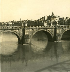 Italy Roma Bridge San Angelo Old NPG Stereo Photo 1900