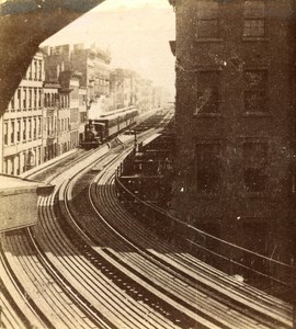 USA New York Elevated Railway Old Popular Series Stereo Photo 1870