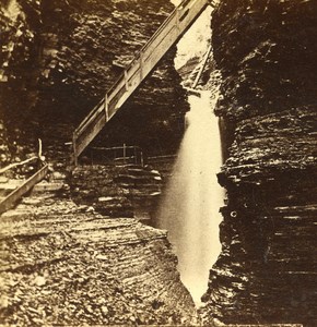 USA New York Cascade Cavern Watkins Glen Old Popular Series Stereo Photo 1870