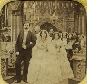 France Paris Wedding Ceremony old Stereo Tissue Photo 1865