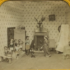 France Paris Snow White & the Seven Dwarfs old Genre Stereo Tissue Photo 1865
