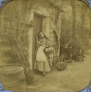 France Little Red Riding Hood old Stereo Tissue Photo Marinier 1865