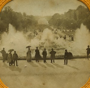 France Castle of Versailles Water Fountain old Stereo Tissue Photo 1865