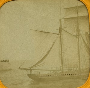 France Le Havre Harbour Ship Sailboat old Stereo Tissue Photo 1865