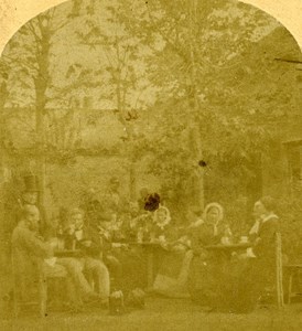 France Paris Family Stop Tavern old Stereo Photo 1860