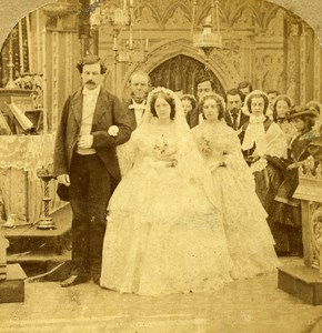 France Paris Second Empire Marriage Church Ceremony old Stereo Photo 1865