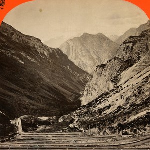 Italy Stilserjoch Strasse to Bormio old Stereo Photo Unterberger 1890