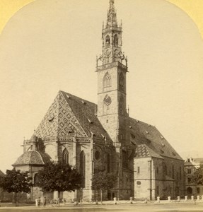 Italy Bolzano Church old Stereo Photo Gratl 1890