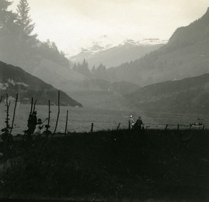 Switzerland Lake Thun Double Exposure old Possemiers Stereo Photo 1920