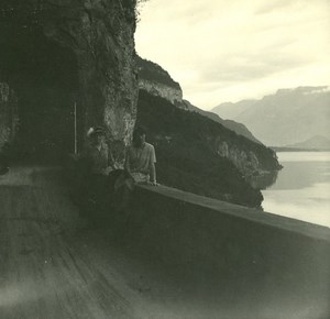 Switzerland Lake Thun old Possemiers Stereo Photo 1920