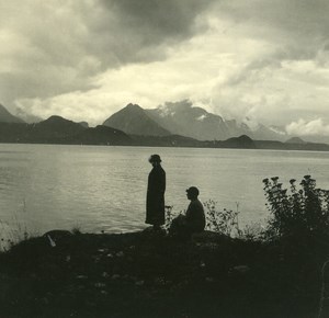 Switzerland Lake Thun Merligen old Possemiers Stereo Photo 1920