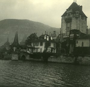 Switzerland Lake Thun Castle Oberhofen old Possemiers Stereo Photo 1920