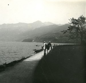 Switzerland Lake Thun Spiez old Possemiers Stereo Photo 1920