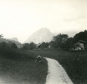 Switzerland Lake Thun Spiez old Possemiers Stereo Photo 1920