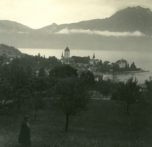 Switzerland Lake Thun Spiez old Possemiers Stereo Photo 1920