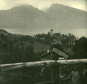 Switzerland Lake Thun Spiez old Possemiers Stereo Photo 1920