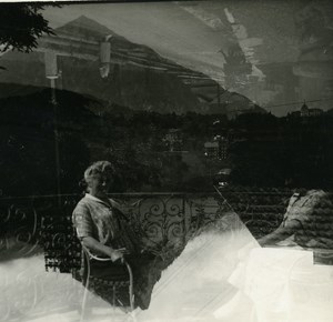 Switzerland Lake Thun Spiez Double Exposure old Possemiers Stereo Photo 1920