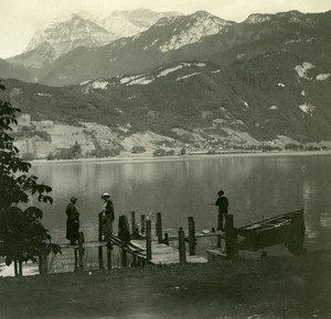 France Haute Savoie Lake Annecy Duingt old Possemiers Stereo Photo 1920
