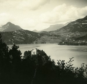 France Haute Savoie Lake Annecy Duingt old Possemiers Stereo Photo 1920