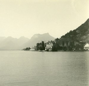 France Haute Savoie Lake Annecy Duingt old Possemiers Stereo Photo 1920