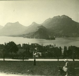 France Haute Savoie Lake Annecy Talloires old Possemiers Stereo Photo 1920