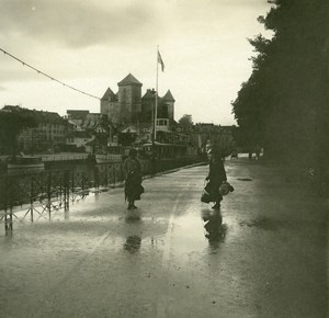 France Haute Savoie Lake Annecy castle old Possemiers Stereo Photo 1920