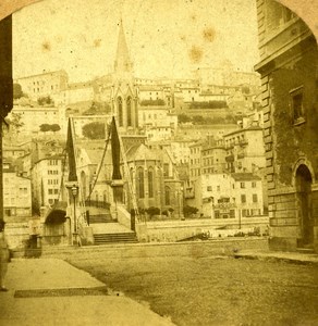 France Lyon Footbridge Saint Georges old Stereo Photo 1860